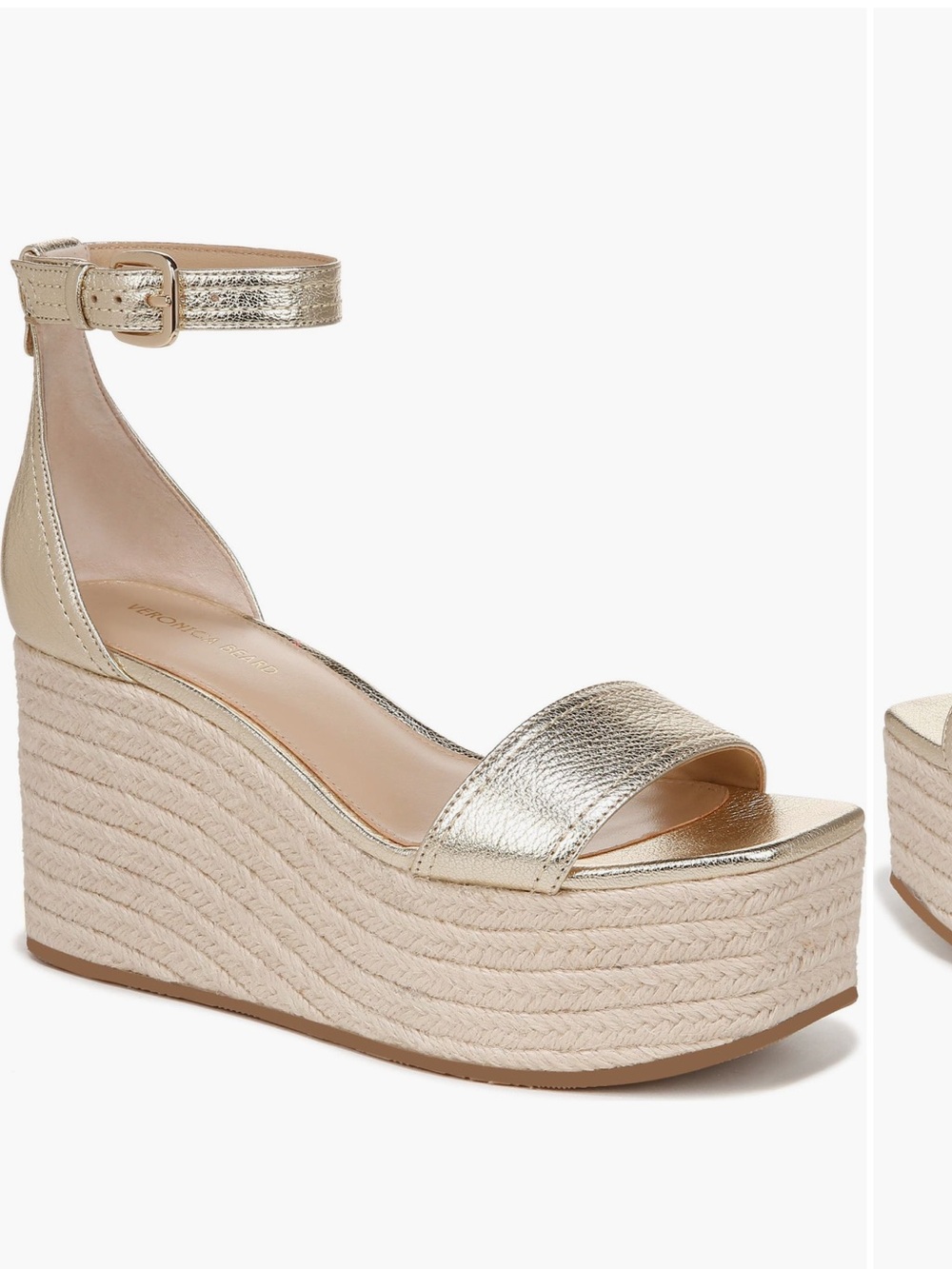 Veronica Beard - Metallic Gold Espadrille Wedge Sandals with Ankle Strap